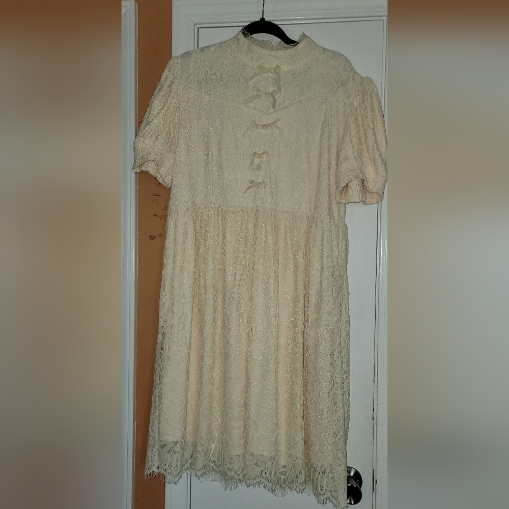 Ivy City Co Cream Babydoll Dress with Puff Sleeves